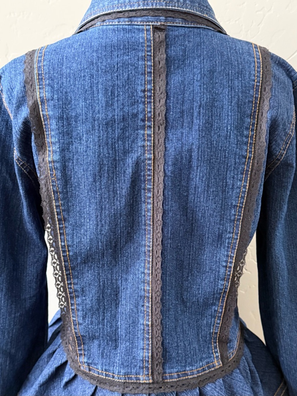 The Pyramid Collection Whimsigoth Denim Peplum Jacket Witchy Lace L - Picture 6 of 13